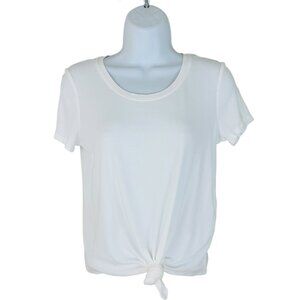 1.State Women's Size XS Ribbed Knit Knotted Hem Short Sleeve White Top